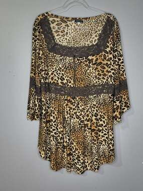Patty Women's Size 3x Leopard Print Tunic Dark Lace 3/4 Sleeve Blouse